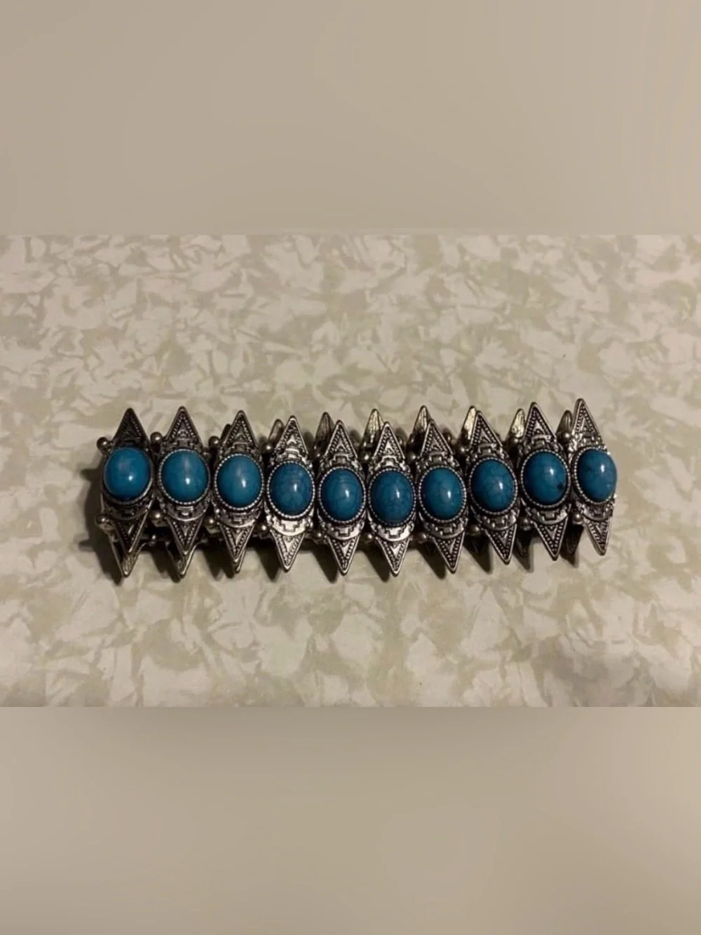 Silver Tone Faux Turquoise Stretch Bracelet #6907